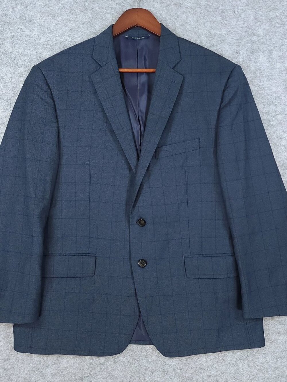 Ralph Lauren Mens Sport Coat Blazer Size 44S Navy Windowpane Wool Two Button